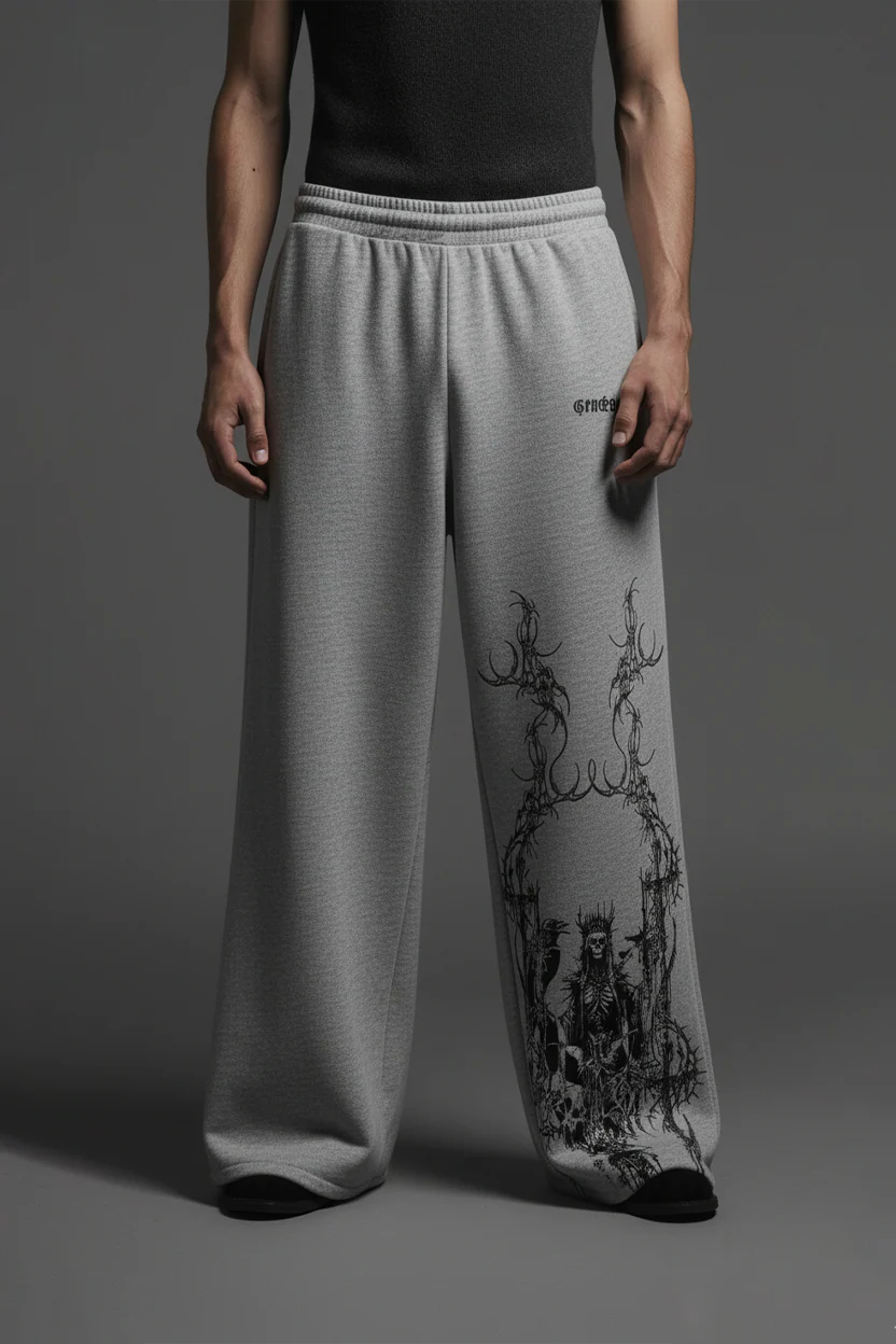 Grey Grim Unisex Straight Fit Baggy Pants - Image 5